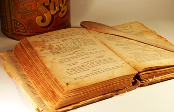 This photo of a well-loved "family heirloom" cookbook was taken by photographer Julia Freeman-Woolpert of Concord, NH.  The cookbook was her grandmother's and dates to 1910.